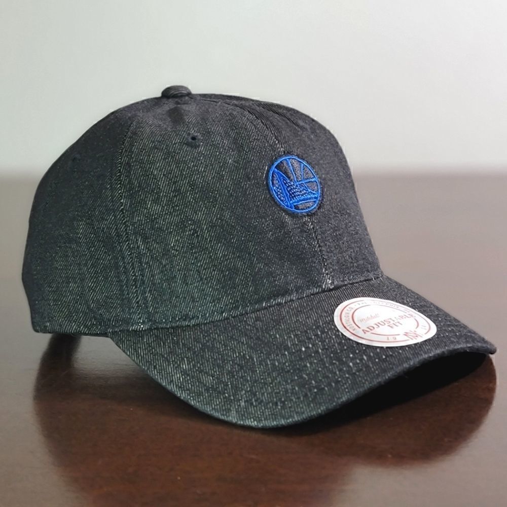 NBA Golden State Warriors Mitchell & Ness Black Denim Dad Hat Cap Curry Klay New